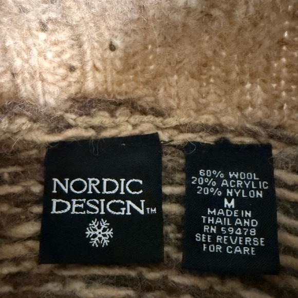 Nordic design wool blend turtleneck fisherman sweater split hem size medium EUC - Picture 7 of 7